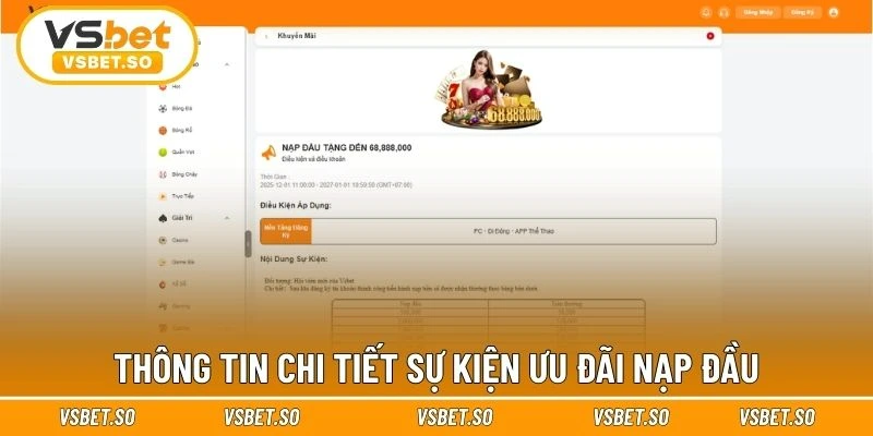 Thể lệ chi tiết chương trình ưu đãi nạp đầu